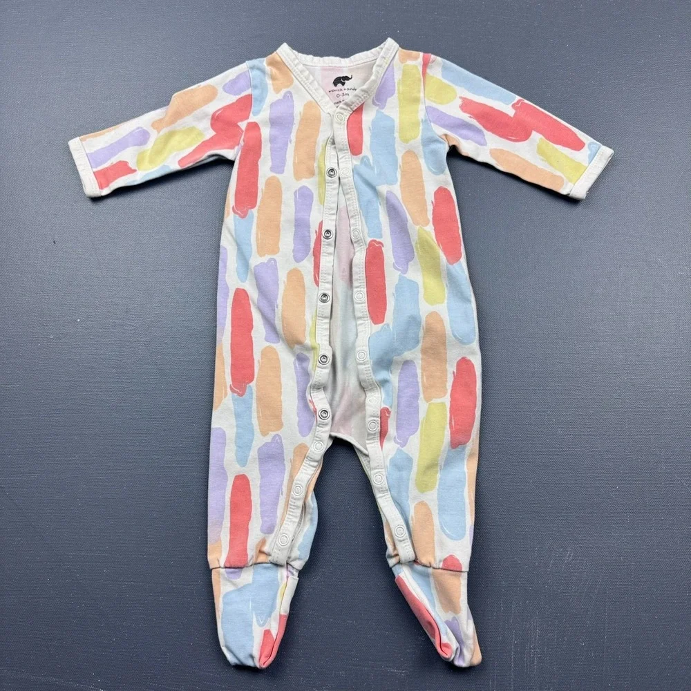 Monica + Andy Footed One Piece Baby 0-3M Organic Cotton Colorful Long Sleeve - Picture 1 of 6
